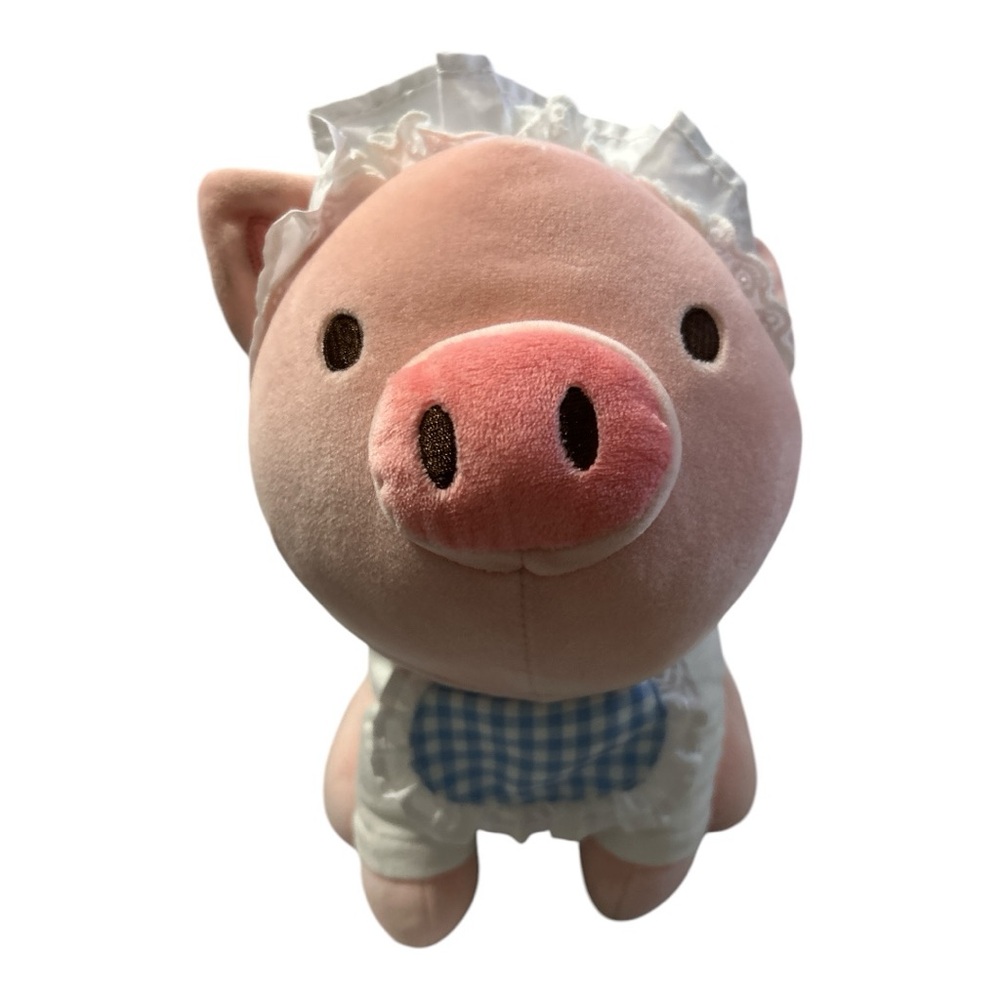 Charming Pink Pig Plushie stuffie stuffed animal with Checkered Bib
